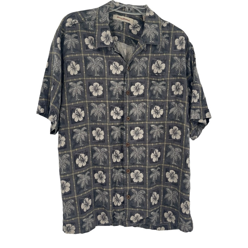 Tommy Bahama Mens Button Up Floral Hawaiian Camp Shirt 100% Silk Short Sleeves L